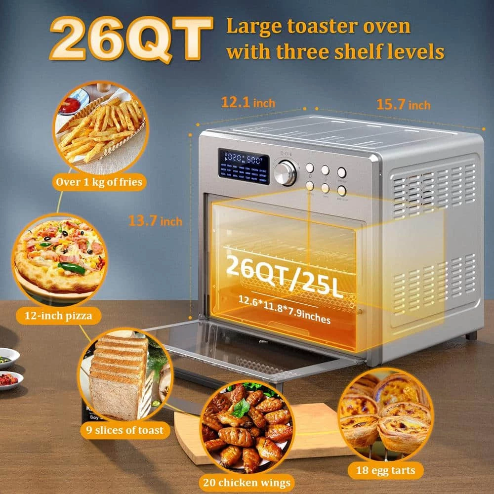 ROOMTEC 26 qt. Stainless Steel Air Fryer Toaster Oven Combo, 21-in-1 Large Countertop Convection Ovens with 9 Accessories 5 ROOMTEC 26 qt. Stainless Steel Air Fryer Toaster Oven Combo, 21-in-1 Large Countertop Convection Ovens with 9 Accessories - Image 3