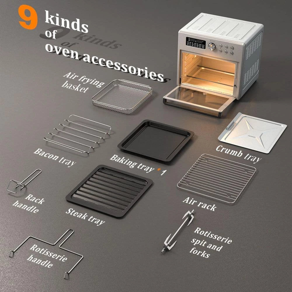 ROOMTEC 26 qt. Stainless Steel Air Fryer Toaster Oven Combo, 21-in-1 Large Countertop Convection Ovens with 9 Accessories 8 ROOMTEC 26 qt. Stainless Steel Air Fryer Toaster Oven Combo, 21-in-1 Large Countertop Convection Ovens with 9 Accessories - Image 6