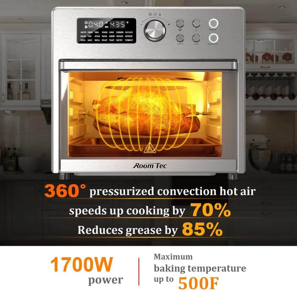 ROOMTEC 26 qt. Stainless Steel Air Fryer Toaster Oven Combo, 21-in-1 Large Countertop Convection Ovens with 9 Accessories 4 ROOMTEC 26 qt. Stainless Steel Air Fryer Toaster Oven Combo, 21-in-1 Large Countertop Convection Ovens with 9 Accessories - Image 2