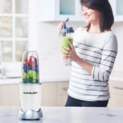 NutriBullet Pro 32 oz. Single Speed White Blender with 24 oz. Cup and Lids -Air Fryers shop white nutribullet countertop blenders nb9 0901w 4f 1000